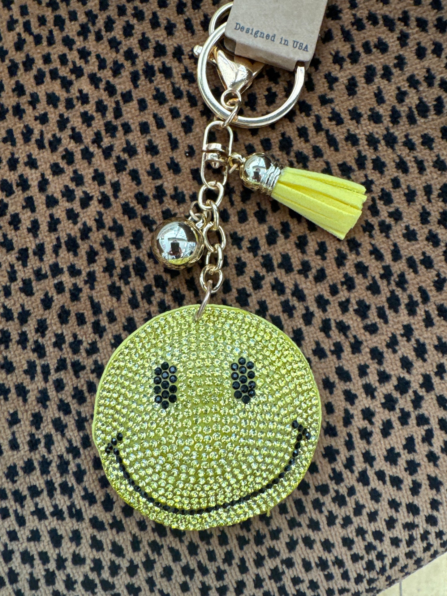 KEY CHAIN - GLITTER NEON YELLOW SMILEY F