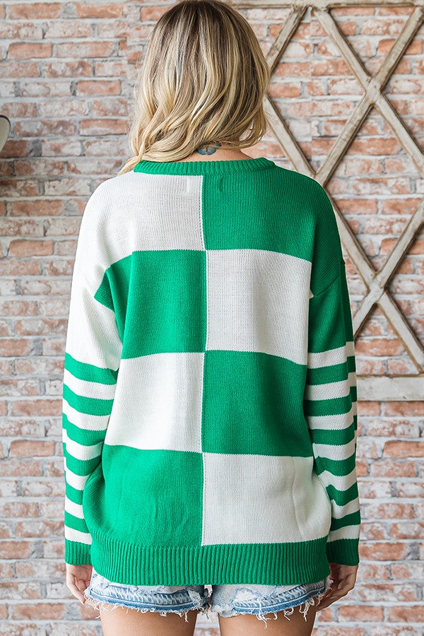 FIRST LOVE COLORBLOCK SWEATER-GREEN