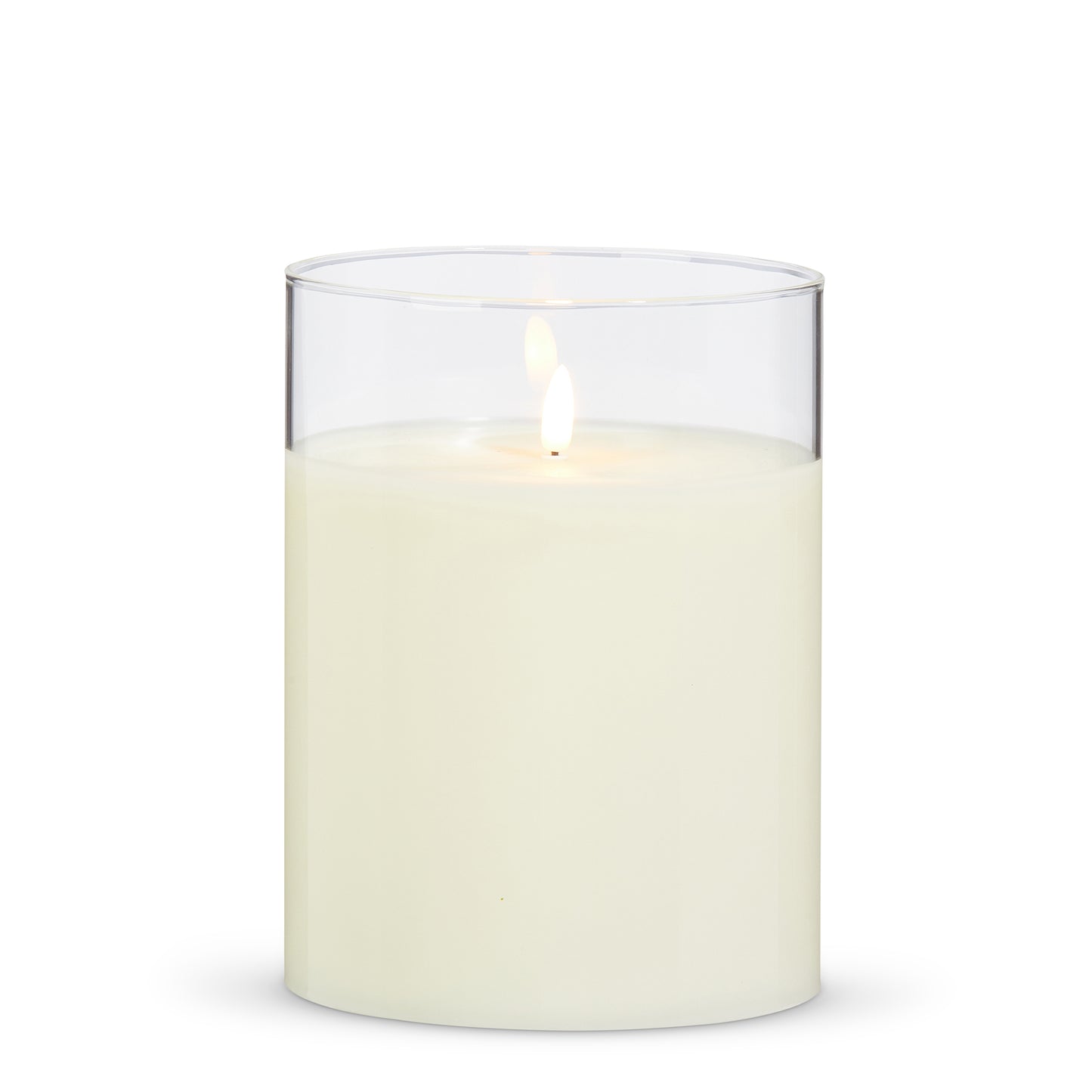 RAZ CLEAR GLASS IVORY PILLAR CANDLE 6X8