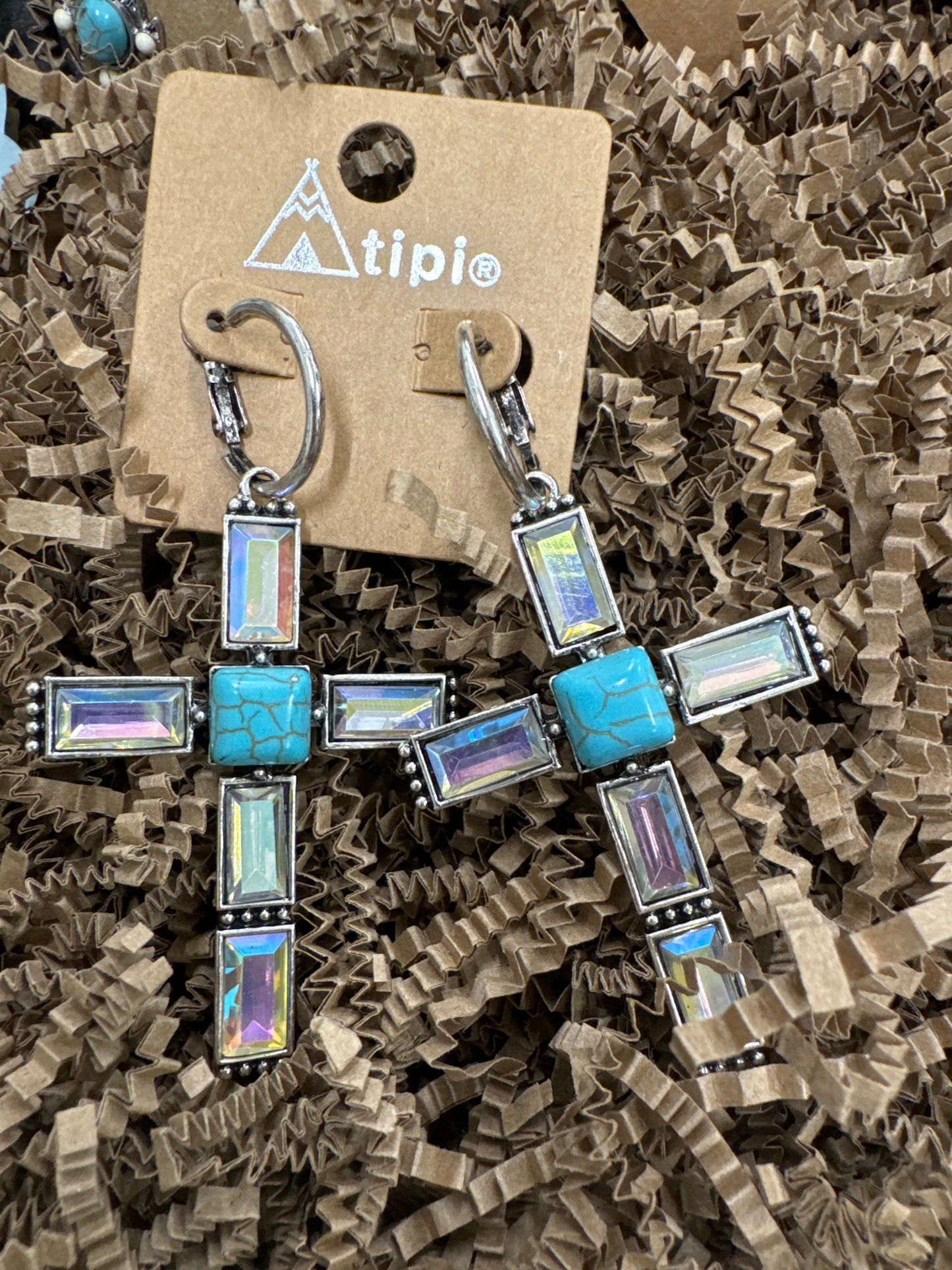 TIPI-TURQ/AB CROSS EARRINGS