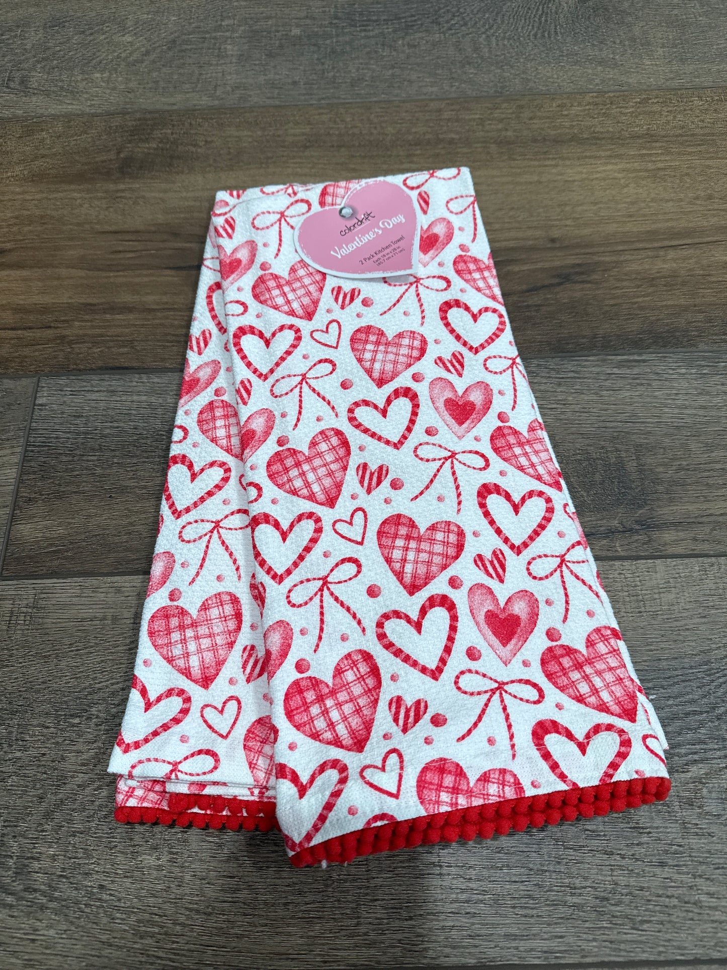 COLORDRIFT 2 PK TEA TOWELS-RED HEARTS