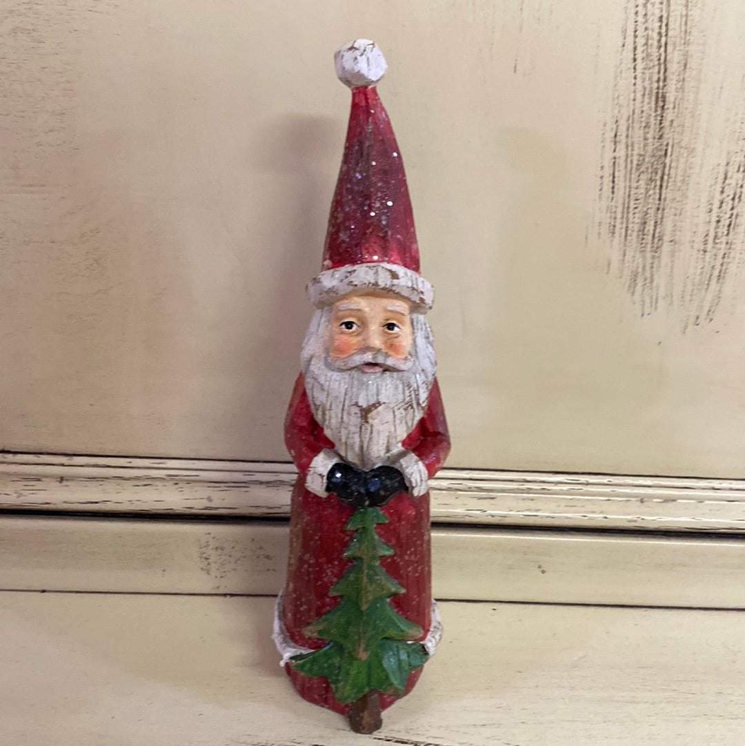 9" WOOD SANTA W/CHRISTMAS TREE