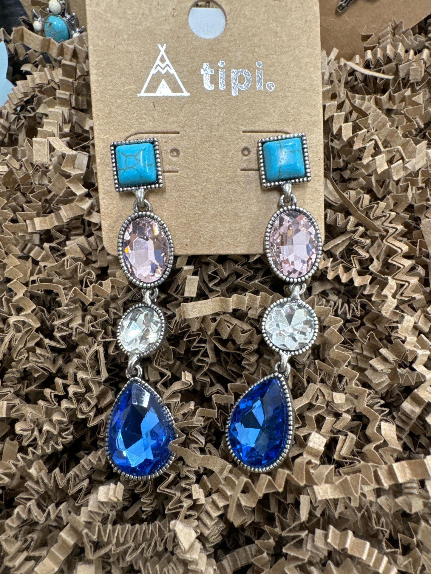 TIPI-TURQ-PINK-CLEAR-NAVY STONE EARRINGS