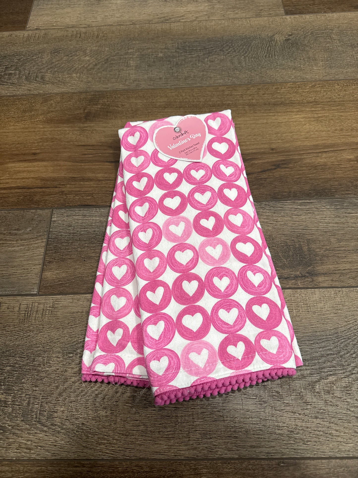 COLORDRIFT 2 PK TEA TOWELS-PINK HEARTS