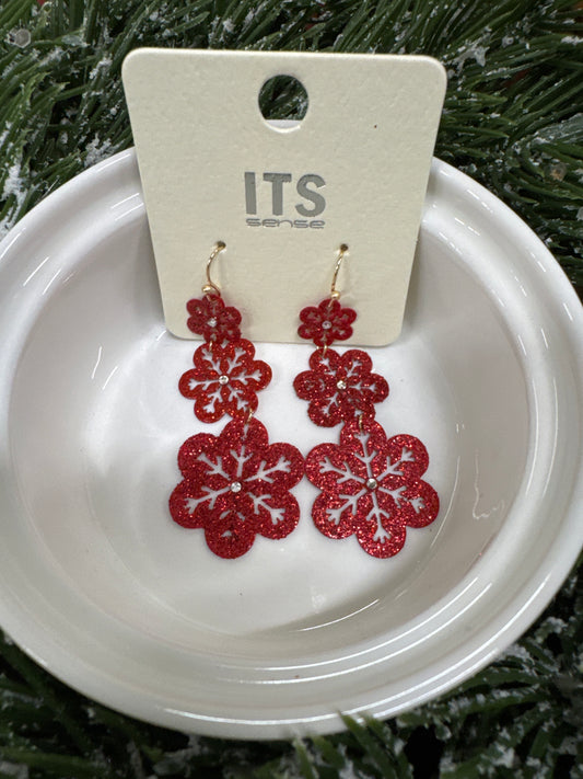 ITS RED GLITTER SNOWFLAKE EARRINGS