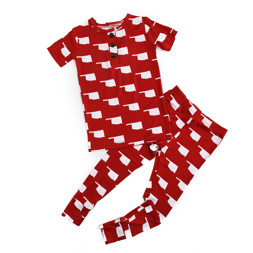 GIGI & MAX OKLA. CRIMSON/WHITE 2 PIECE PJ'S