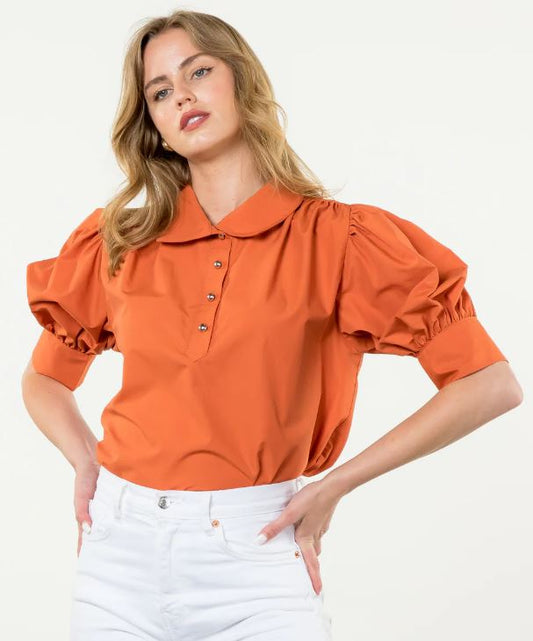 THML-SS COLLARED TOP-ORANGE