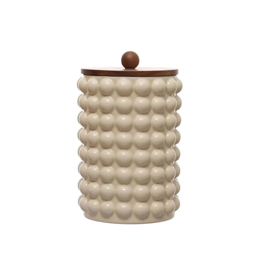 TALL ROUND RAISED DOT CANISTER/WOOD LID