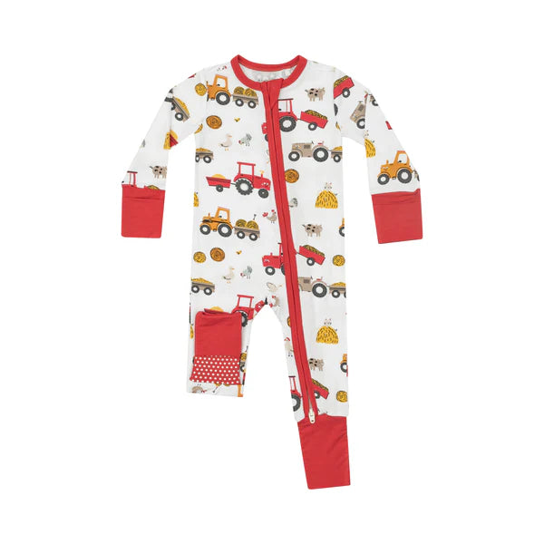 ANGEL DEAR ZIP ROMPER-HAPPY TRACTORS RED