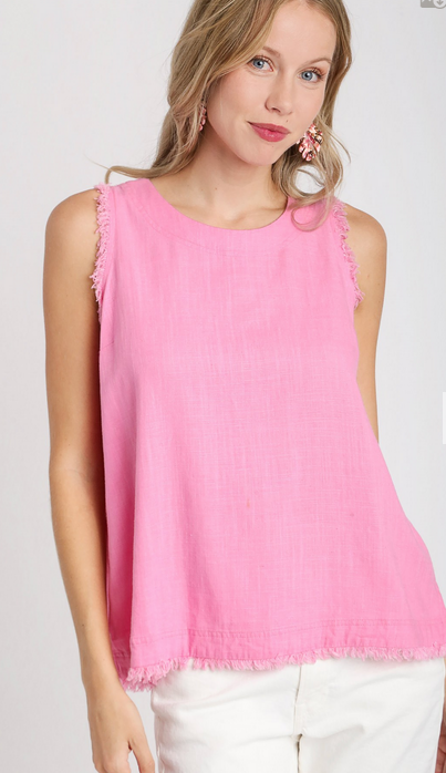 UMGEE S/S LINEN TOP-BUBBLE PINK