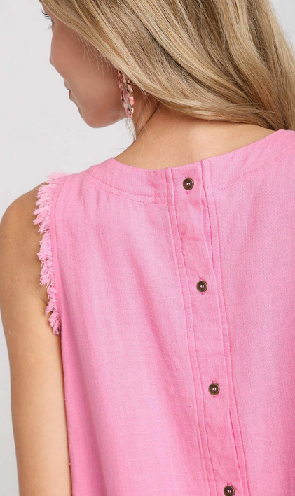 UMGEE S/S LINEN TOP-BUBBLE PINK