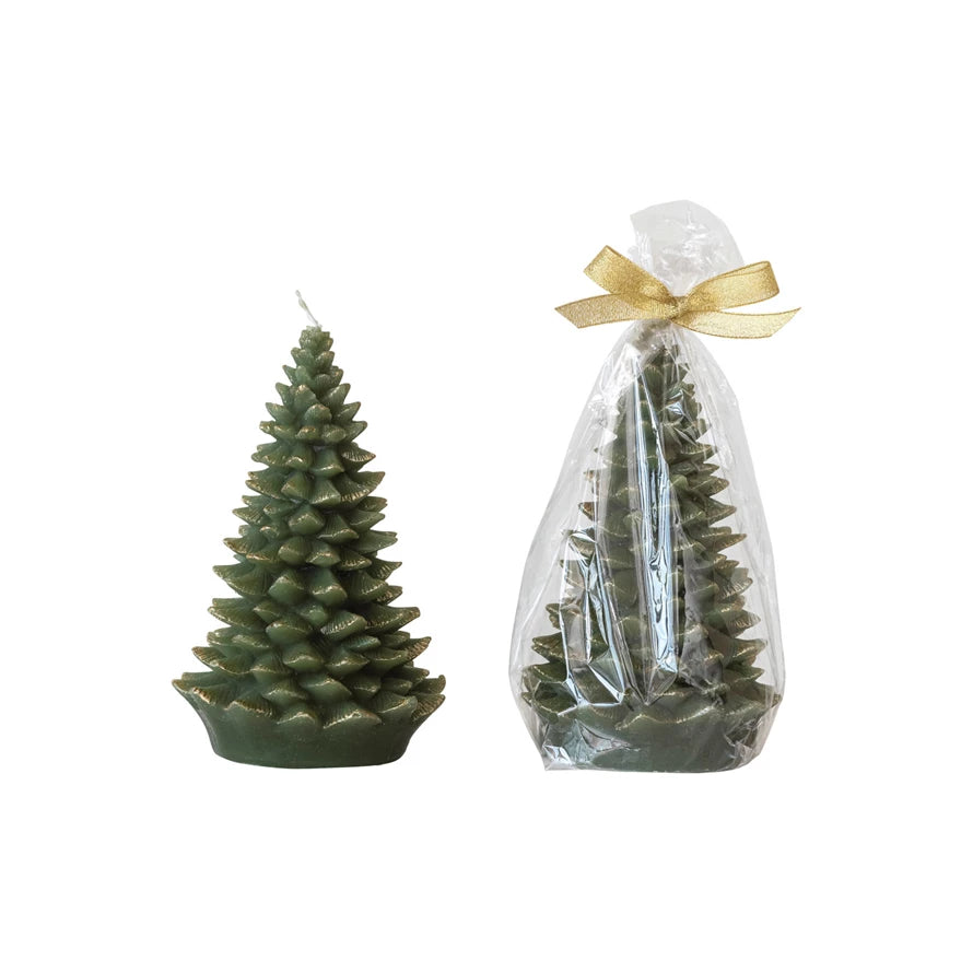 4X7 UNSCENTED TREE SHAPED CANDLE -EVERGR