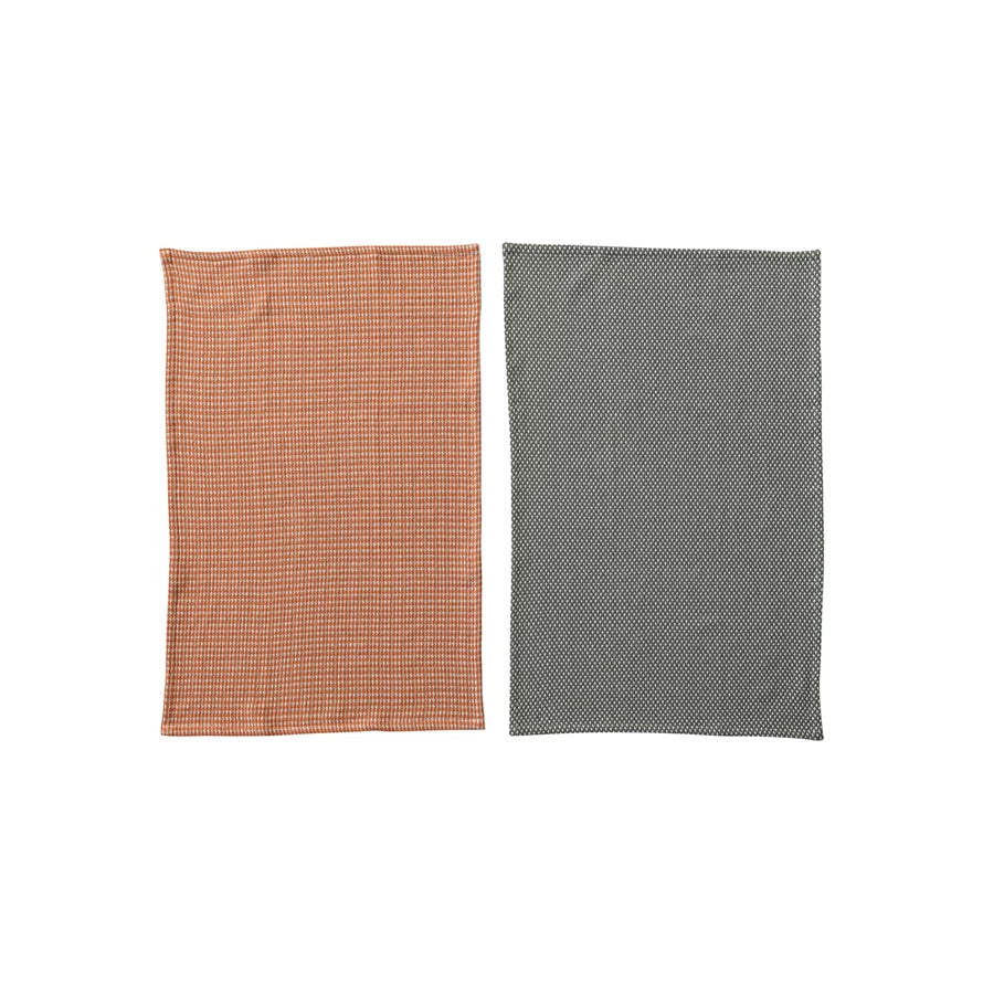 S/2 28" X 18" WOVEN COTTON TOWELS -RUST/