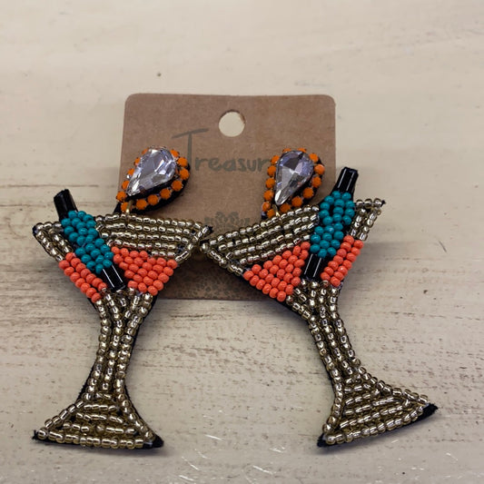 GOLD/ORANGE DRINK BEADED EARRINGS