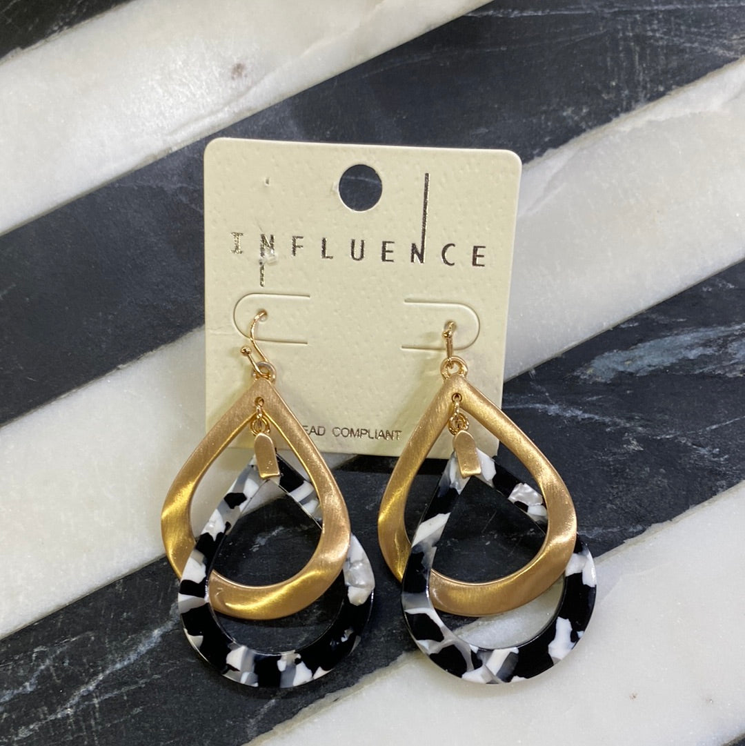 INFLUENCE GOLD/BLK MARBLE EARRINGS