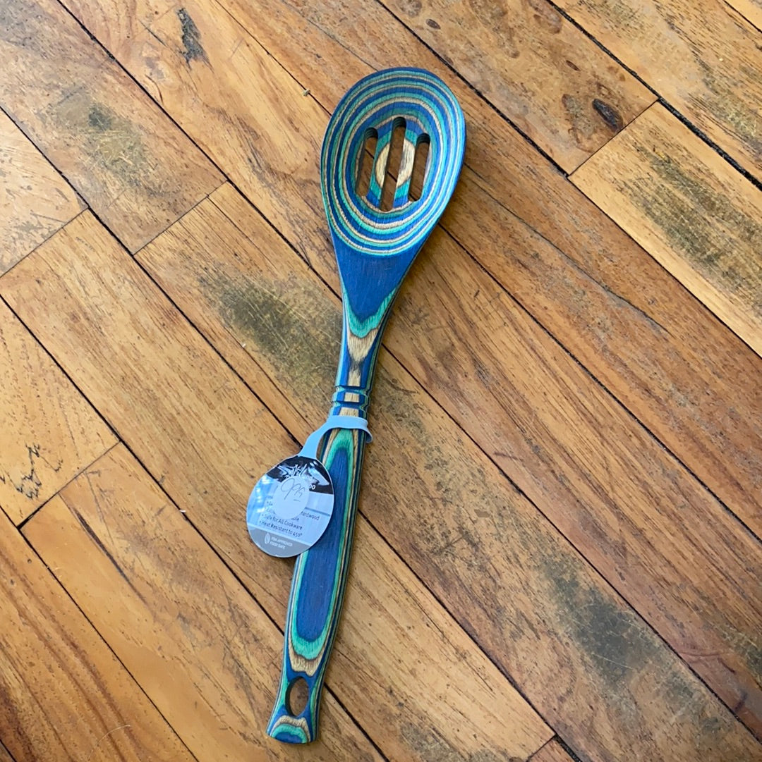 PAKKA WOOD/PEACOCK SLOTTED SPOON-12 in